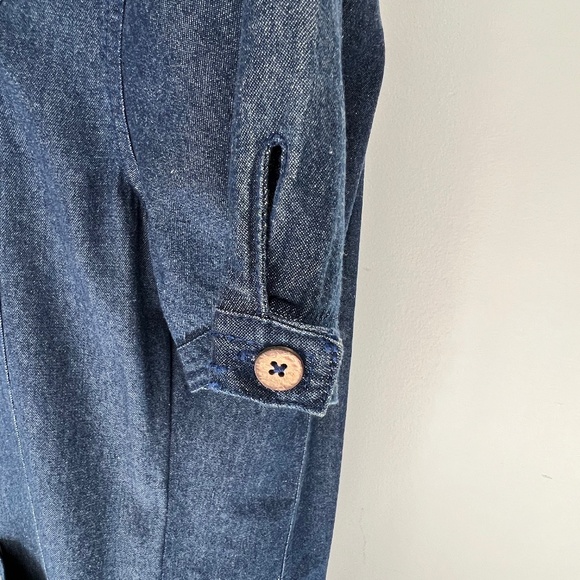 Vintage Vicki Blue Short Sleeve Jean Dress Dark Wash Denim Button Down Size L - Picture 4 of 8